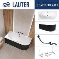 Ванна Lauter Bliss 170 L 21201071L (с каркасом, лицевым экраном черного цвета и сифоном 21Y32001 мат