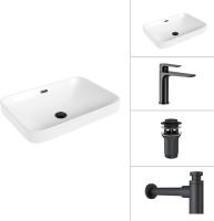 Умывальник Lauter 21441A + Reef 21CK678BS + сифон 21635B + донный клапан 21190B (черный матовый)