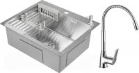 Кухонная мойка Saniteco 6050 + Forma 21FM519S (с сифоном, дозатором и коландером)