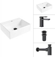 Умывальник Lauter 21344 + Cascade 21СК655BS + сифон 21635B + донный клапан 21190B (черный матовый)