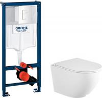 Унитаз подвесной Saniteco Torando T-203MW + GROHE Rapid SL 38772SH0 (с кнопкой белый глянец)