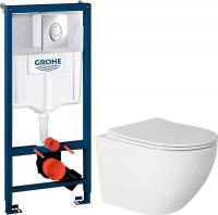 Унитаз подвесной Saniteco Rimless R-203 + GROHE Rapid SL 38721001 (с кнопкой хром глянец)