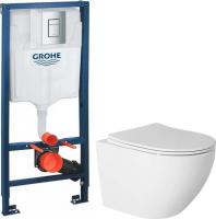Унитаз подвесной Saniteco Rimless R-203 + GROHE Rapid SL 38772001 (с кнопкой хром)