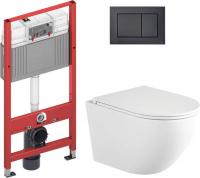 Унитаз подвесной Saniteco Torando T-203MW + TECE 9400414 (с кнопкой черный)