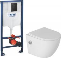 Унитаз подвесной Saniteco Rimless RT-203-B1 + GROHE Solido 38811KF0 (c функцией биде/кнопка черный м