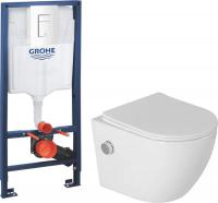 Унитаз подвесной Saniteco Rimless RT-203-B1 + GROHE Rapid Sl 38772SH0 (c функцией биде/кнопка белая)