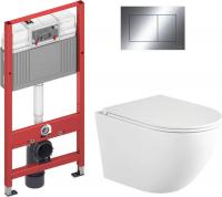 Унитаз подвесной Saniteco Torando T-203MW + TECE Kit 9400412 (с кнопкой хром глянец)
