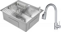 Кухонная мойка Saniteco 6050 + X-Joy S F85B07500 (с сифоном, дозатором и коландером)
