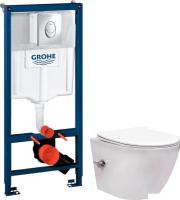 Унитаз подвесной Saniteco Rimless RT-203-B + GROHE Rapid SL 38721001 (c функцией биде/кнопка хром гл