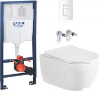 Унитаз подвесной Saniteco Rimless R-209W + GROHE Rapid SL 38772SH0 (с кнопкой белый глянец)