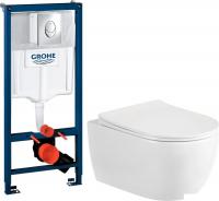 Унитаз подвесной Saniteco Rimless R-209W + GROHE Rapid SL 38721001 (с кнопкой хром глянец)