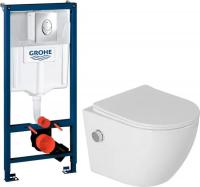 Унитаз подвесной Saniteco Rimless RT-203-B1 + GROHE Rapid SL 38721001 (c функцией биде/кнопка хром г