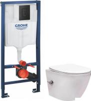 Унитаз подвесной Saniteco Rimless RT-203-B + GROHE Solido 38811KF0 (c функцией биде/кнопка черный ма