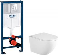 Унитаз подвесной Saniteco Torando T-203MW + GROHE Rapid SL 38721001 (с кнопкой хром глянец)