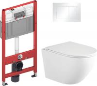 Унитаз подвесной Saniteco Rimless R-203M + TECE Kit 9400413 (с кнопкой белый)