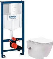 Унитаз подвесной Saniteco Rimless RT-203-B + GROHE Rapid SL 38772SH0 (c функцией биде/кнопка белый г