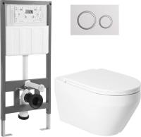 Унитаз подвесной Saniteco KW-9009W + 501 + K01-W (с кнопкой, белый)