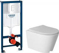 Унитаз подвесной Saniteco Torando T-201W + GROHE Rapid SL 38772SH0 (с кнопкой белый глянец)