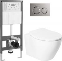 Унитаз подвесной Saniteco KW-99046 + 501 + K01-PGR (с кнопкой, платиново-серый)