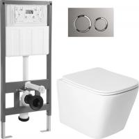 Унитаз подвесной Saniteco KW-9004WS + 501 + K01-PGR (с кнопкой, платиново-серый)