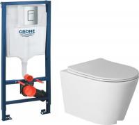 Унитаз подвесной Saniteco Torando T-201W + GROHE Rapid SL 38772001 (с кнопкой хром)
