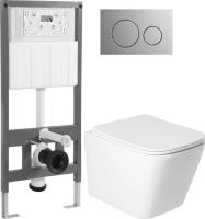 Унитаз подвесной Saniteco KW-9004WS + 501 + K01-SBR (с кнопкой, хром матовый)