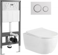 Унитаз подвесной Saniteco Rimless R-209W + 501 + K01-W (с кнопкой, белый)