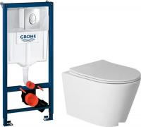 Унитаз подвесной Saniteco Torando T-201W + GROHE Rapid SL 38721001 (с кнопкой хром глянец)