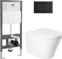 Унитаз подвесной Saniteco KW-9005W + 501 + K03-SB (с кнопкой, черный)