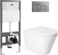 Унитаз подвесной Saniteco KW-9005W + 501 + K02-PGR (с кнопкой, платиново-серый)