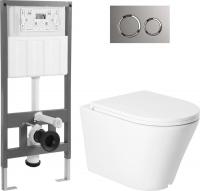 Унитаз подвесной Saniteco KW-9005W + 501 + K01-PGR (с кнопкой, платиново-серый)