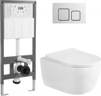Унитаз подвесной Saniteco Rimless R-209W + 501 + K02-SSG (с кнопкой, хром глянцевый)