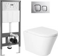 Унитаз подвесной Saniteco KW-9005W + 501 + K02-SG (с кнопкой, хром глянцевый)