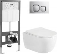 Унитаз подвесной Saniteco Rimless R-209W + 501 + K02-SG (с кнопкой, хром глянцевый)