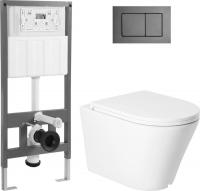 Унитаз подвесной Saniteco KW-9005W + 501 + K03-SGR (с кнопкой, оружейная сталь)