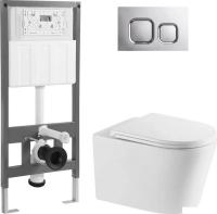 Унитаз подвесной Saniteco Tornado KW-9005WT + 501 + K02-SG (с кнопкой, хром глянцевый)