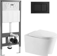 Унитаз подвесной Saniteco Tornado KW-9005WT + 501 + K03-SB (с кнопкой, черный)