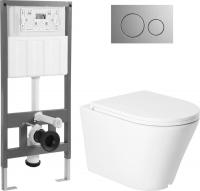 Унитаз подвесной Saniteco KW-9005W + 501 + K01-SBR (с кнопкой, хром матовый)