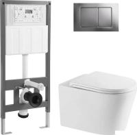 Унитаз подвесной Saniteco Tornado KW-9005WT + 501 + K03-SG (с кнопкой, хром глянцевый)