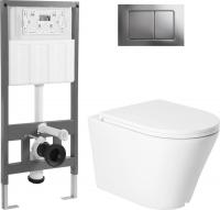 Унитаз подвесной Saniteco KW-9005W + 501 + K03-SG (с кнопкой, хром глянцевый)
