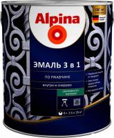 Эмаль Alpina По ржавчине 3 в 1 RAL9005 (2 л, шелковисто-матовый черный)