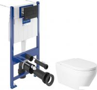 Унитаз подвесной Saniteco KW-9009W + Villeroy & Boch 92122870 921228AN (кнопка черная)