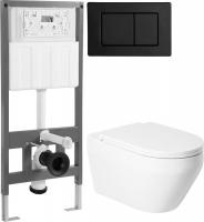 Унитаз подвесной Saniteco KW-9009W + 501 + K03-SB (с кнопкой, черный)