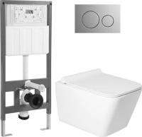 Унитаз подвесной Saniteco KW-9004W + 501 + K01-SBR (с кнопкой, хром матовый)