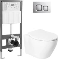 Унитаз подвесной Saniteco KW-99046 + 501 + K02-SG (с кнопкой, хром глянцевый)