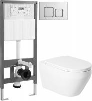 Унитаз подвесной Saniteco KW-9009W + 501 + K02-SSG (с кнопкой, хром глянцевый)