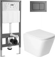 Унитаз подвесной Saniteco KW-9004WS + 501 + K03-SGR (с кнопкой, оружейная сталь)