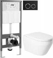 Унитаз подвесной Saniteco KW-9009W + 501 + K01-B (с кнопкой, черный)