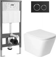 Унитаз подвесной Saniteco KW-9004WS + 501 + K01-B (с кнопкой, черный)