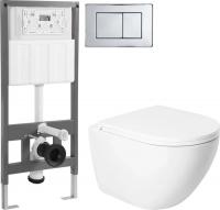 Унитаз подвесной Saniteco KW-9003WT + 501 + K03-SG (с кнопкой, хром глянцевый)